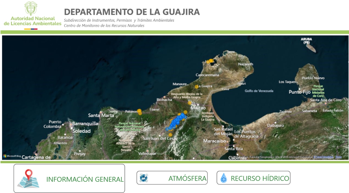 Imagen del tablero de control de Departamento de La Guajira